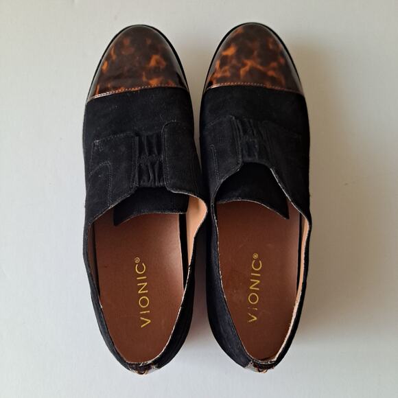 Vionic Jayla Black Suede Tortoise Shell Cap Toe Derby Flats Loafers Women Size 8 - Picture 4 of 10